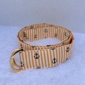 Vineyard Vines Yellow Blue Anchor Silk Belt with Gold Buckle Size Small